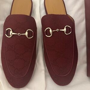 Gucci Women's Burgundy Mules with gold Accents